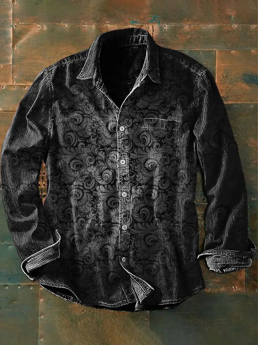 Men’s Vintage Punk Gothic Art Print Casual Long Sleeve Shirt Gray / S