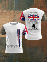 Men’s We Stand For The Flag We Kneel For The Fallen Lest We Forget UK Flag Camouflage Print Casual Tee White / S