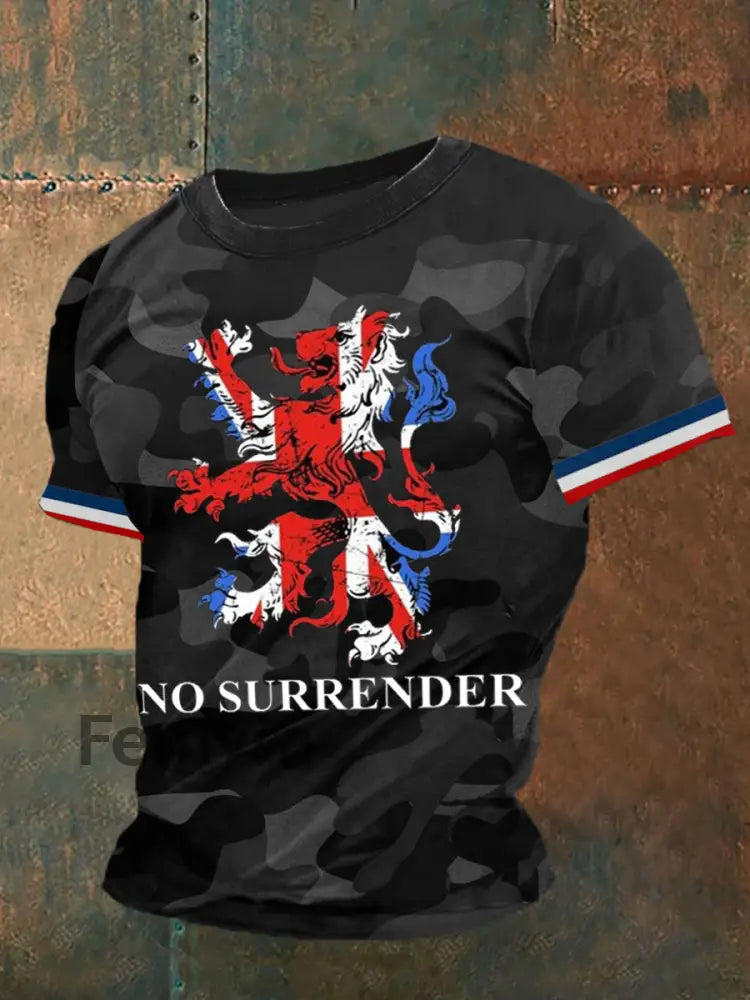 NO SURRENDER Printed Vintage Fashion Loose Short Sleeve T-Shirt Black / S