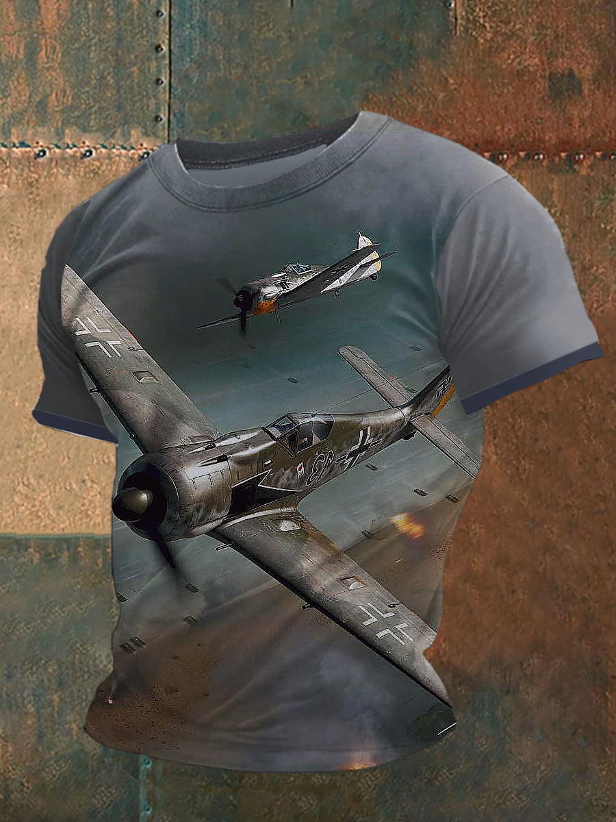 England Fighter Jets Printed Vintage Fashion Loose Short Sleeve T-Shirt