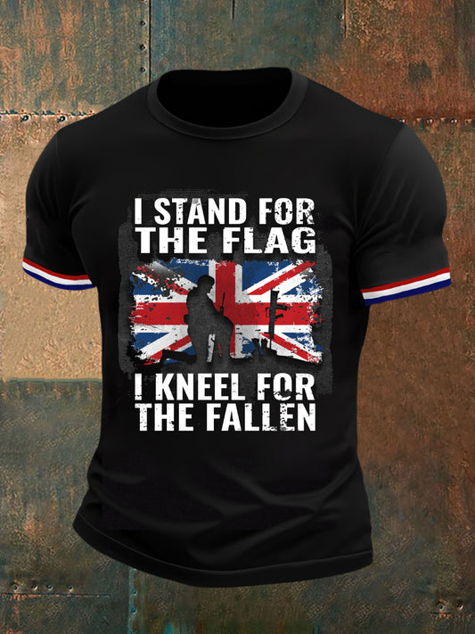 Men's Vintage British Veterans Memorial Art Print Casual T-Shirt