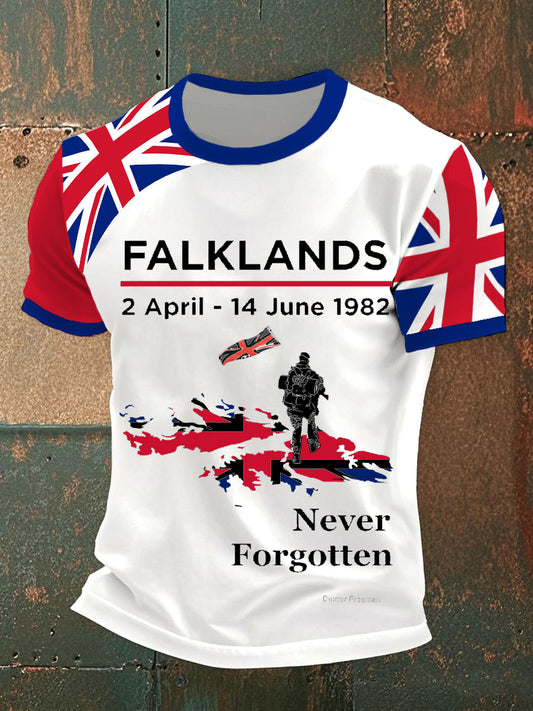 Men's Vintage British Veterans Memorial Art Print Casual T-Shirt