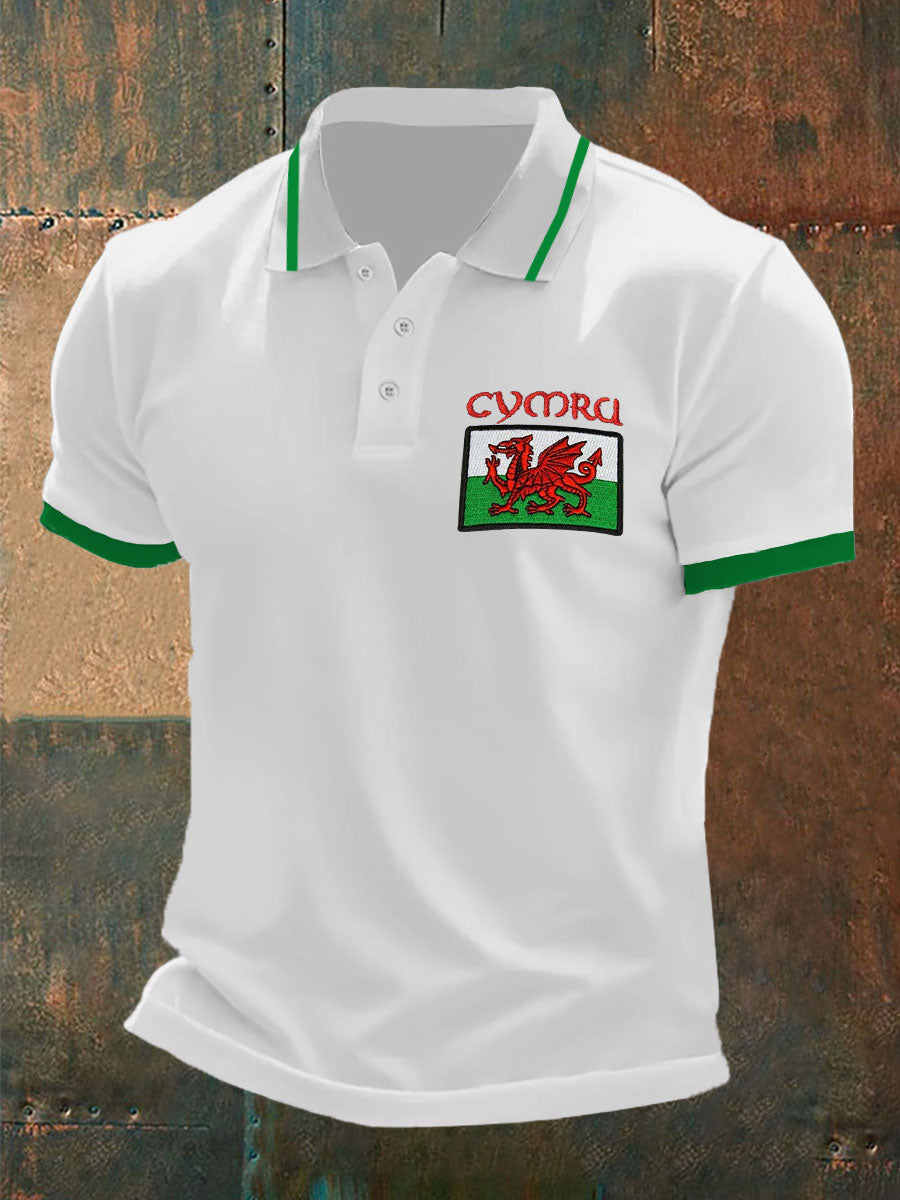 Men's Welsh Flag Casual Button T-Shirt
