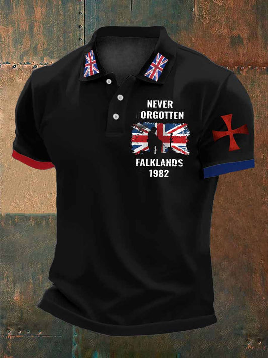 Men's Retro British Culture Art Print Casual Short Sleeve polo