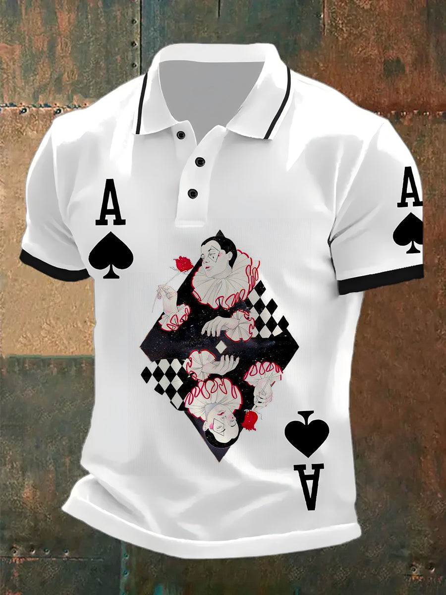 Men's Retro Poker Art Print Casual Polo Shirt