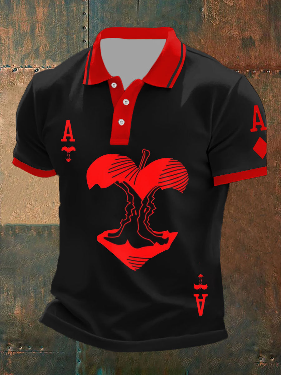 Men's Retro Poker Art Print Casual Polo Shirt