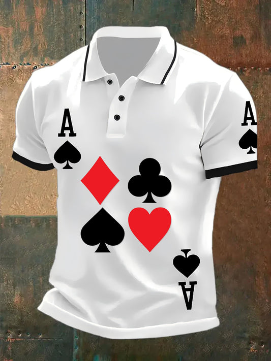 Men's Retro Poker Art Print Casual Polo Shirt