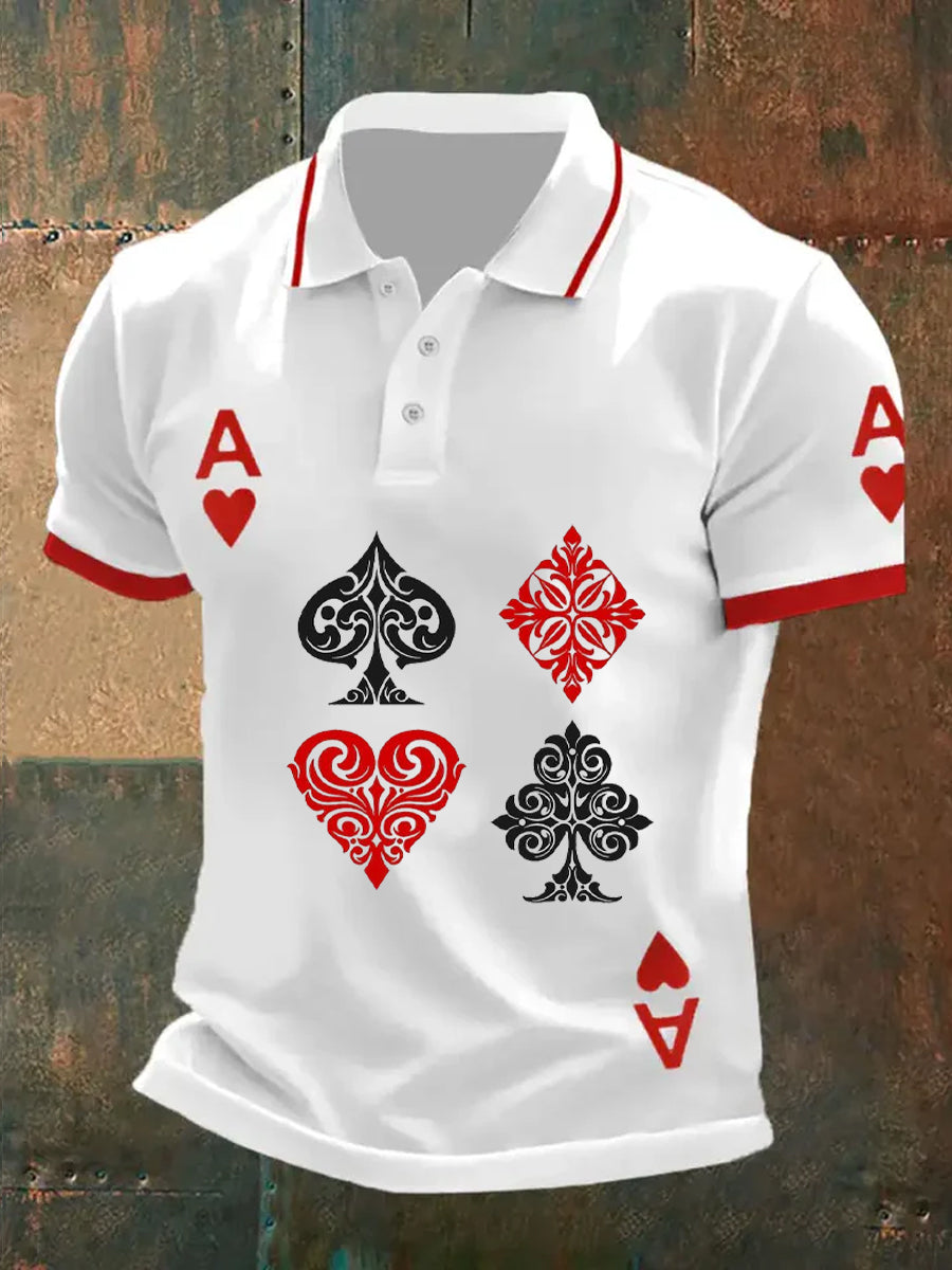 Men's Retro Poker Art Print Casual Polo Shirt
