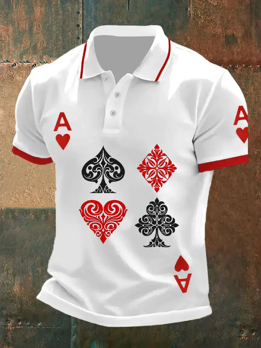 Men's Retro Poker Art Print Casual Polo Shirt