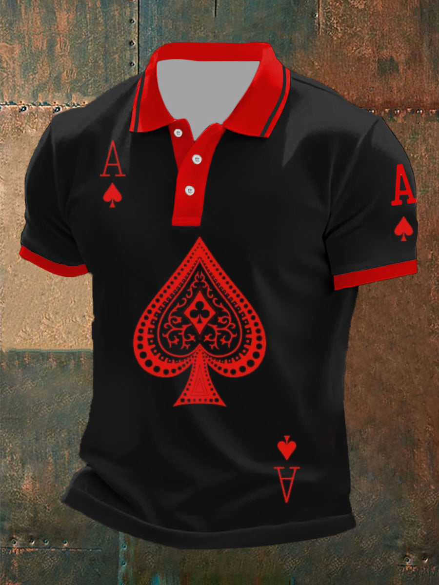 Men's Retro Poker Art Print Casual Polo Shirt