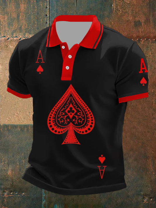 Men's Retro Poker Art Print Casual Polo Shirt