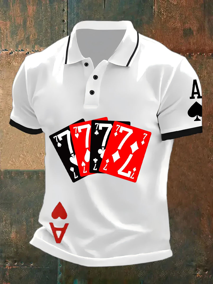 Men's Retro Poker Art Print Casual Polo Shirt