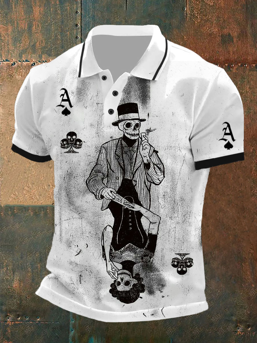 Men's Retro Poker Art Print Casual Polo Shirt