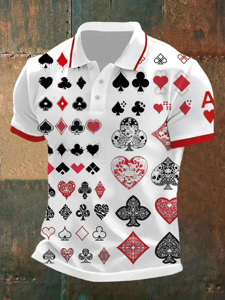 Men's Retro Poker Art Print Casual Polo Shirt
