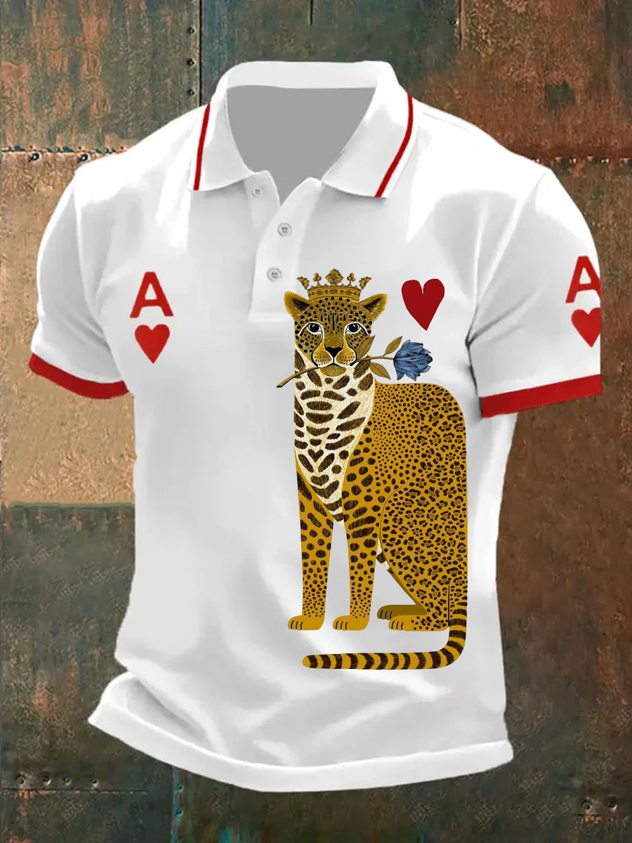 Men's Retro Poker Art Print Casual Polo Shirt