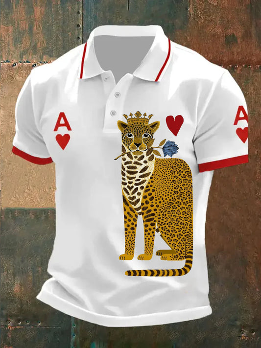 Men's Retro Poker Art Print Casual Polo Shirt