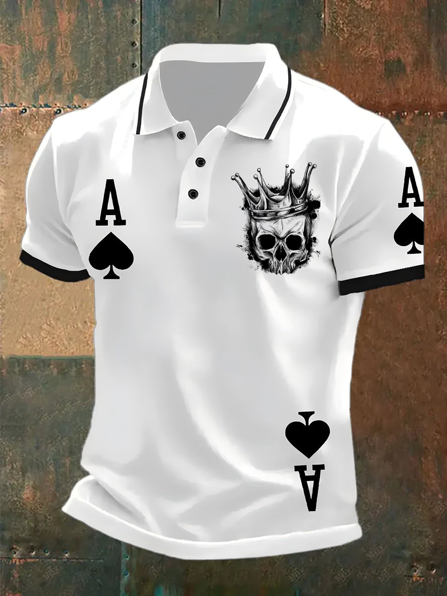 Men's Retro Poker Art Print Casual Polo Shirt