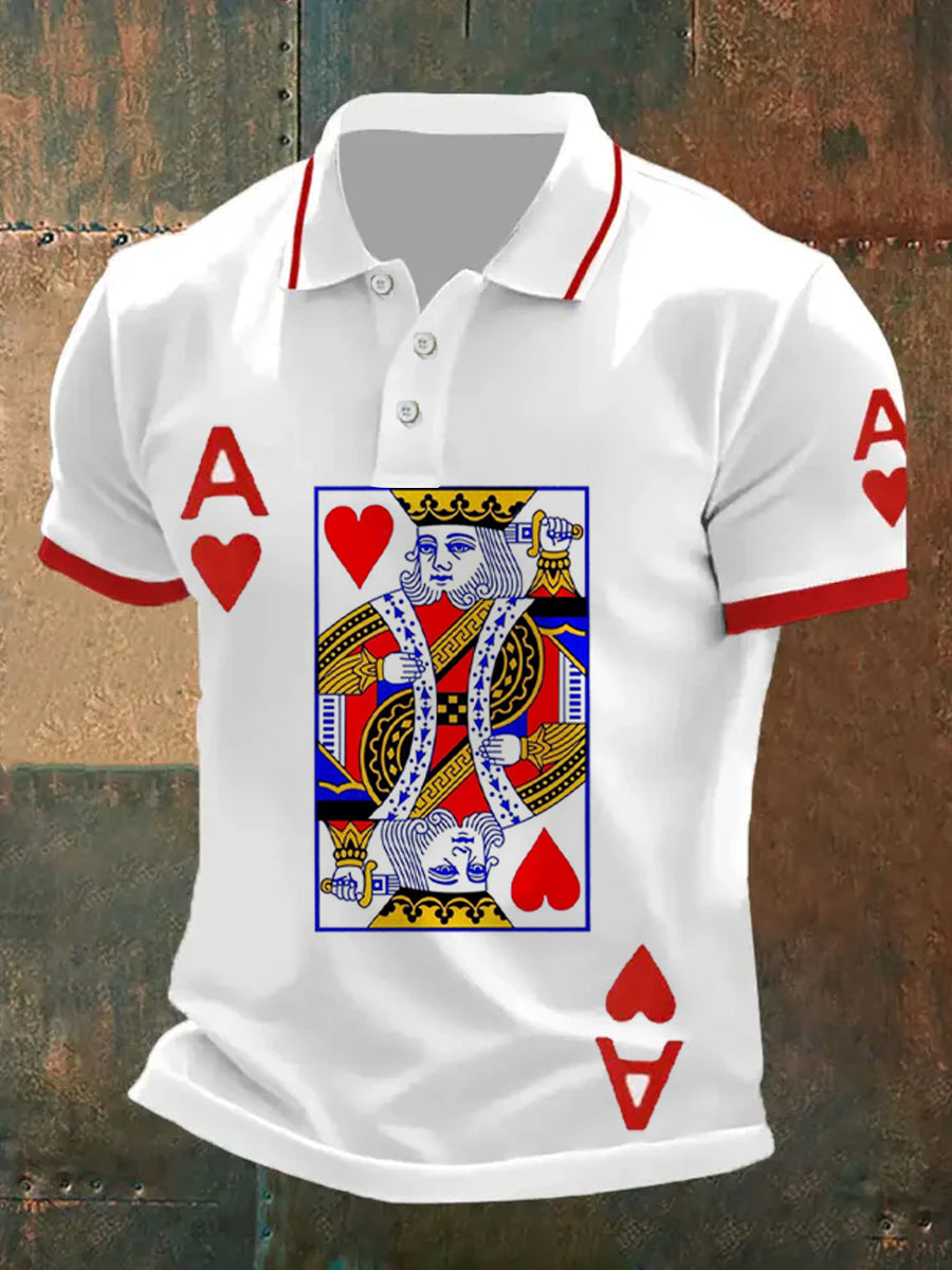 Men's Retro Poker Art Print Casual Polo Shirt