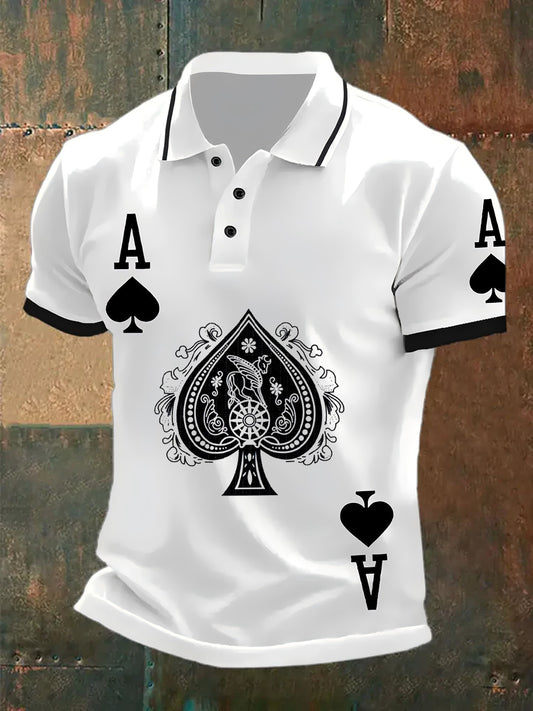 Men's Retro Poker Art Print Casual Polo Shirt