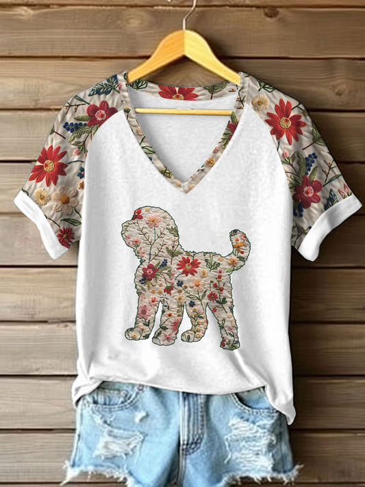 Women's Floral Standard Poodle Printed Casual T-Shirt