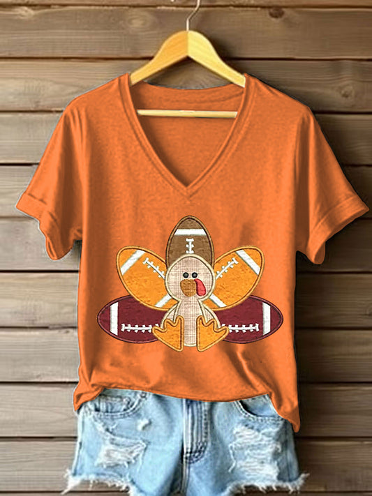 Women's Thanksgiving Turkey Football Short Sleeve T-Shirt