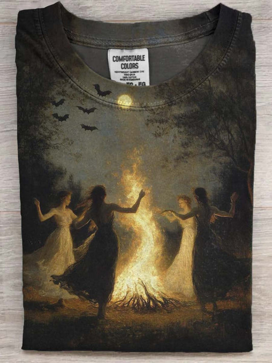Halloween Bonfire Print Casual Short Sleeve T-Shirt