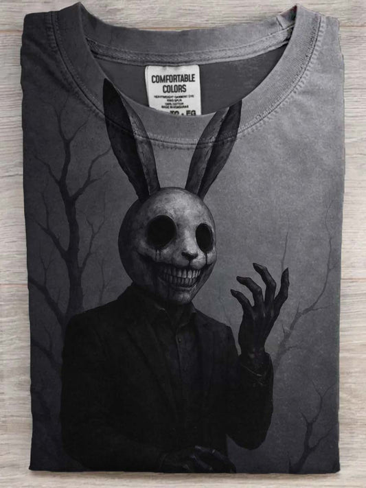 Halloween Scary Bunny Print Casual Short Sleeve T-Shirt