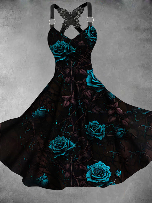 Vintage Skull Floral Print Dress