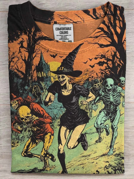 Vintage Halloween Scary Print Casual Short Sleeve T-Shirt