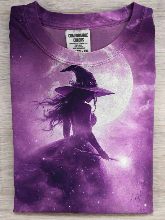 Halloween Witch Print Casual Short Sleeve T-Shirt
