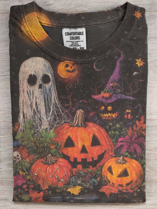 Halloween Pumpkin Ghost Print Casual Short Sleeve T-Shirt