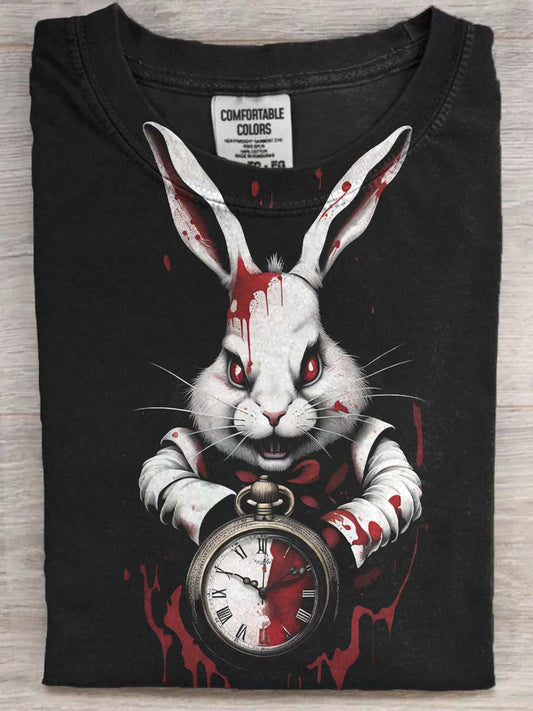 Halloween Evil Bunny Print Casual Short Sleeve T-Shirt