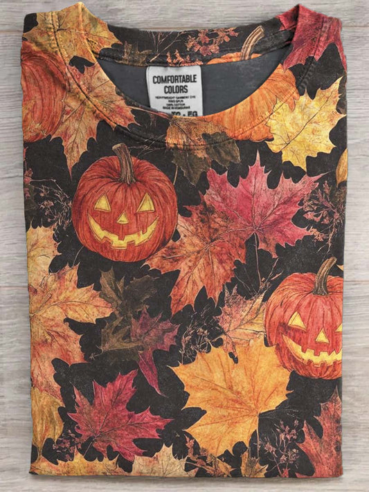 Halloween Pumpkin Print Casual Short Sleeve T-Shirt