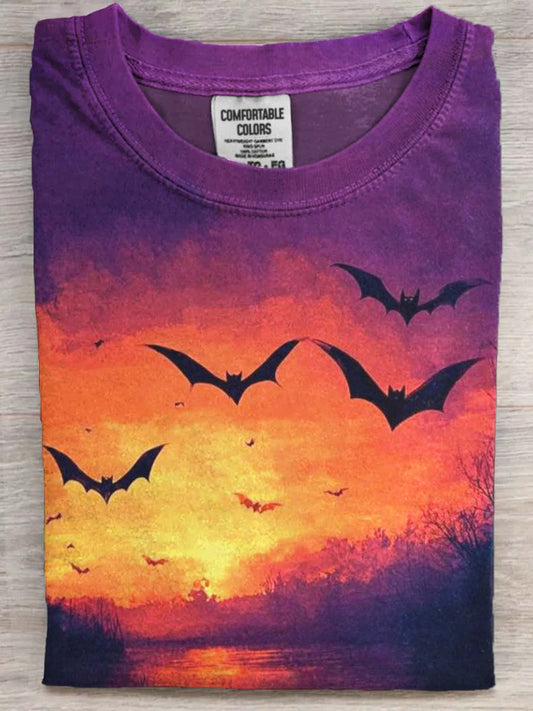 Halloween Bat Print Casual Short Sleeve T-Shirt
