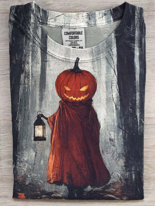 Halloween Evil Pumpkin Man Print Casual Short Sleeve T-Shirt
