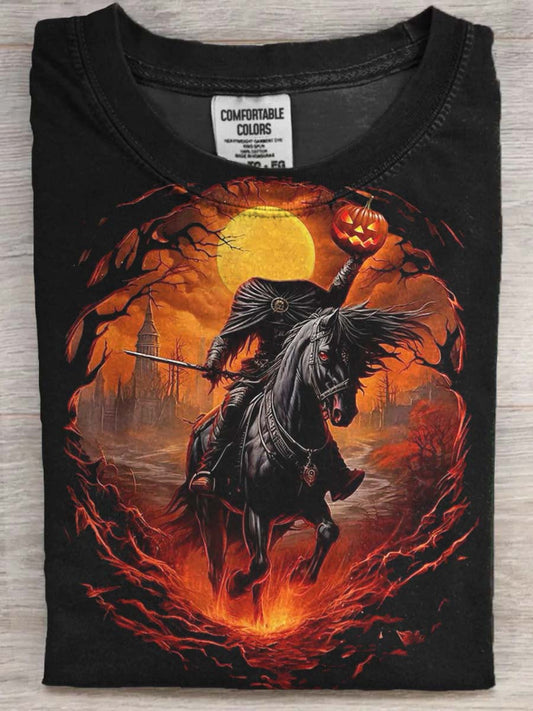 Halloween Pumpkin Rider Printed Casual Short Sleeve T-Shirt