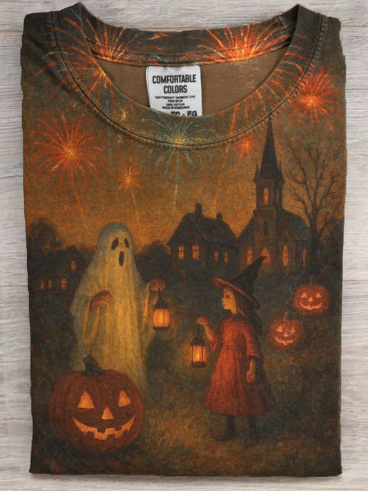 Halloween Ghost Print Casual Short Sleeve T-Shirt