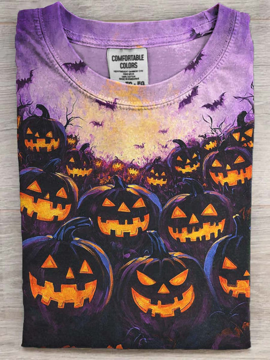 Halloween Evil Pumpkin Print Casual Short Sleeve T-Shirt