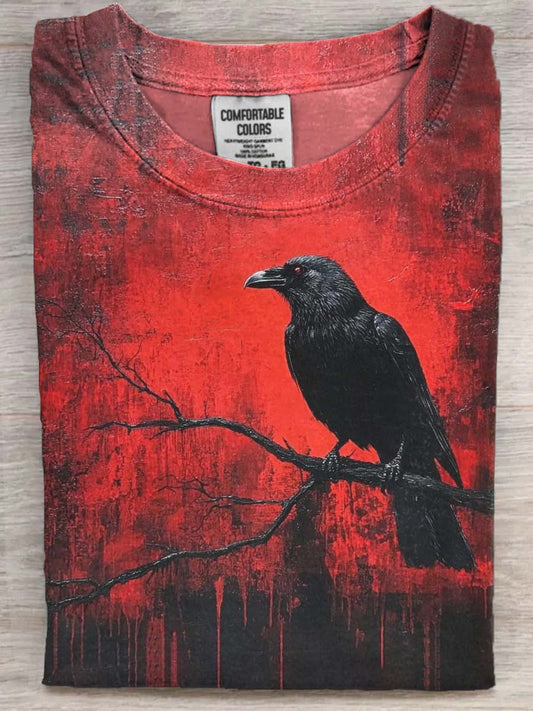 Halloween Raven Print Casual Short Sleeve T-Shirt