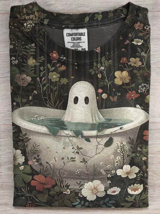 Halloween Cute Ghost Print Casual Short Sleeve T-Shirt
