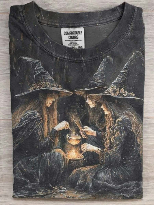 Halloween Witches Printed Casual Short Sleeve T-Shirt