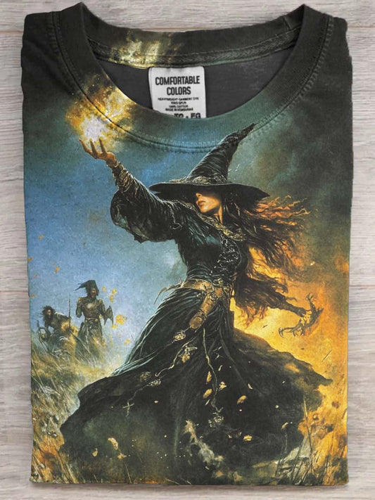 Halloween Witch Print Casual Short Sleeve T-Shirt