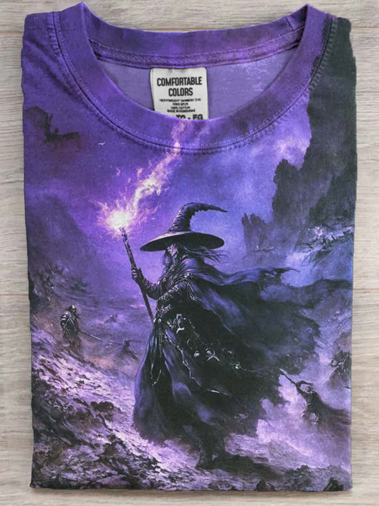 Halloween Witch Print Casual Short Sleeve T-Shirt