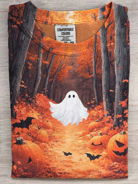 Halloween Cute Ghost Print Casual Short Sleeve T-Shirt