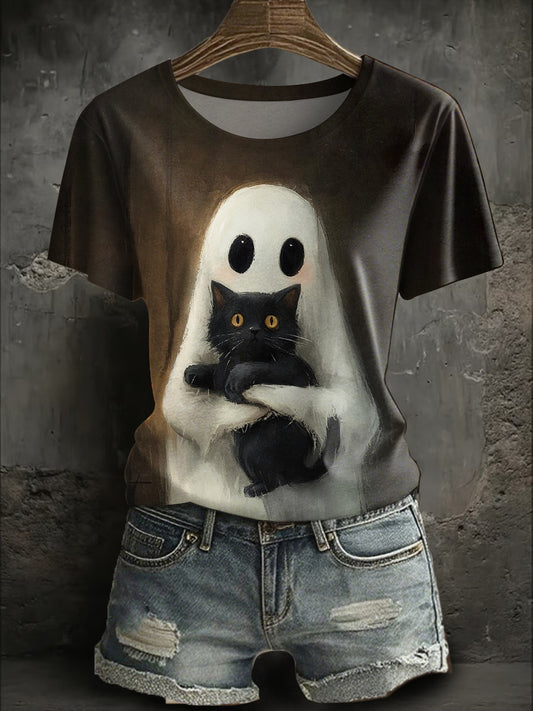 Women's Halloween Cute Boo Printed T-shirt