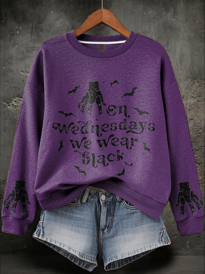 Women's Halloween Wednesday We Wear Black Printed Sweatshirt