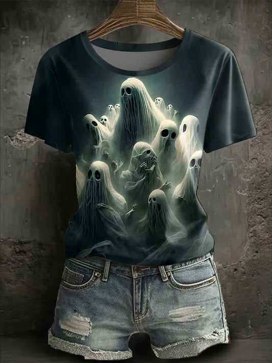 Women's halloween ghost Print short-sleeved T-shirt