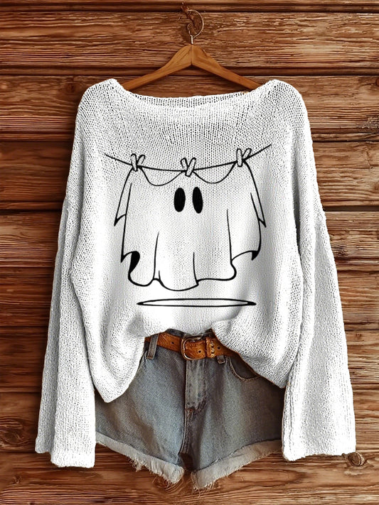 Women's Halloween Boo Round Neck Knit Sweater
