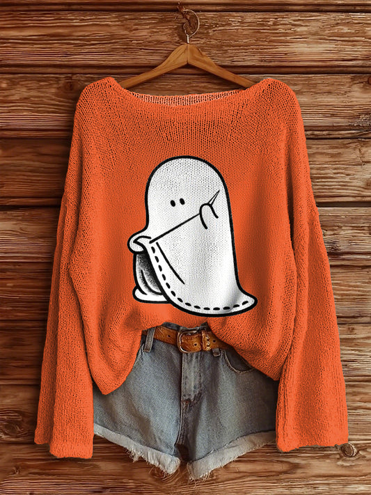 Women's Halloween Boo Round Neck Knit Sweater
