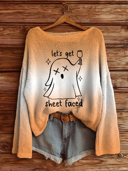 Women's Halloween Boo Round Neck Knit Sweater